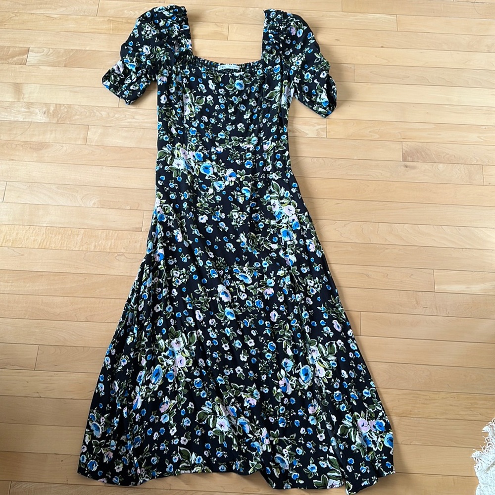 Zara Floral Front Slit Maxi Dress